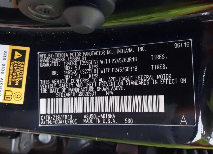 Photo 9 of 2016 Toyota Highlander LE (VIN 5TDZARFH1GS020531)