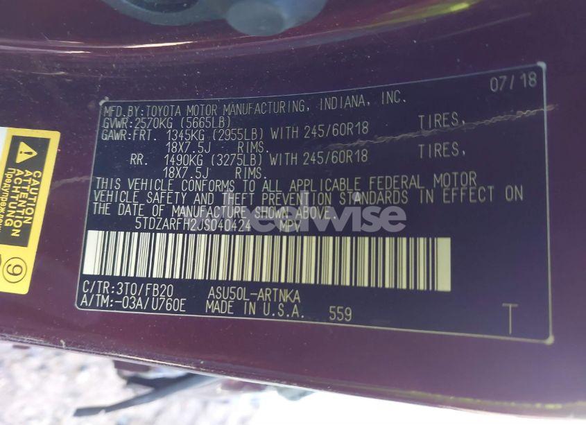 Photo 9 of 2018 Toyota Highlander LE (VIN 5TDZARFH2JS040424)