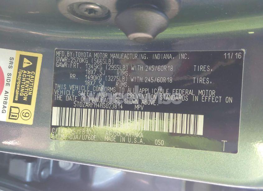 Photo 9 of 2017 Toyota Highlander LE (VIN 5TDZARFH4HS023814)