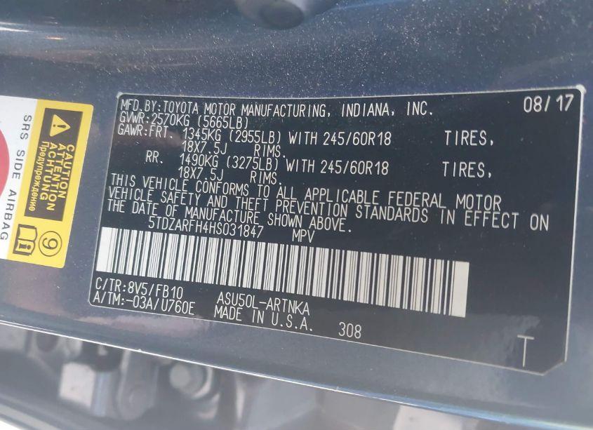 Photo 5 of 2017 Toyota Highlander LE (VIN 5TDZARFH4HS031847)