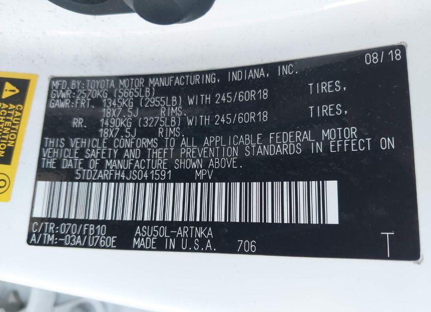 Photo 9 of 2018 Toyota Highlander LE (VIN 5TDZARFH4JS041591)