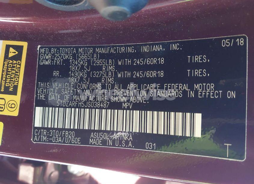 Photo 9 of 2018 Toyota Highlander LE (VIN 5TDZARFH5JS038487)