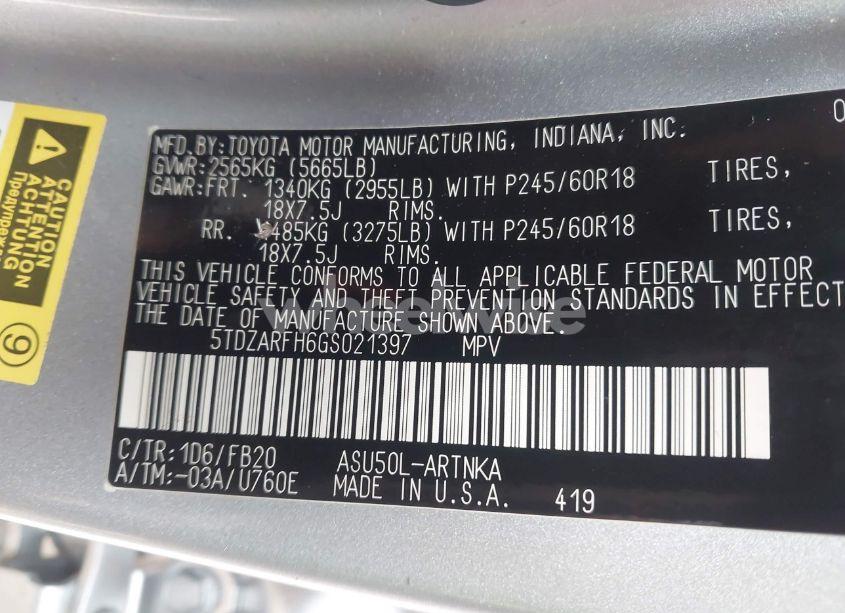 Photo 9 of 2016 Toyota Highlander LE (VIN 5TDZARFH6GS021397)