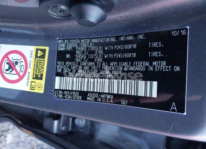 Photo 9 of 2016 Toyota Highlander LE (VIN 5TDZARFH6GS022937)