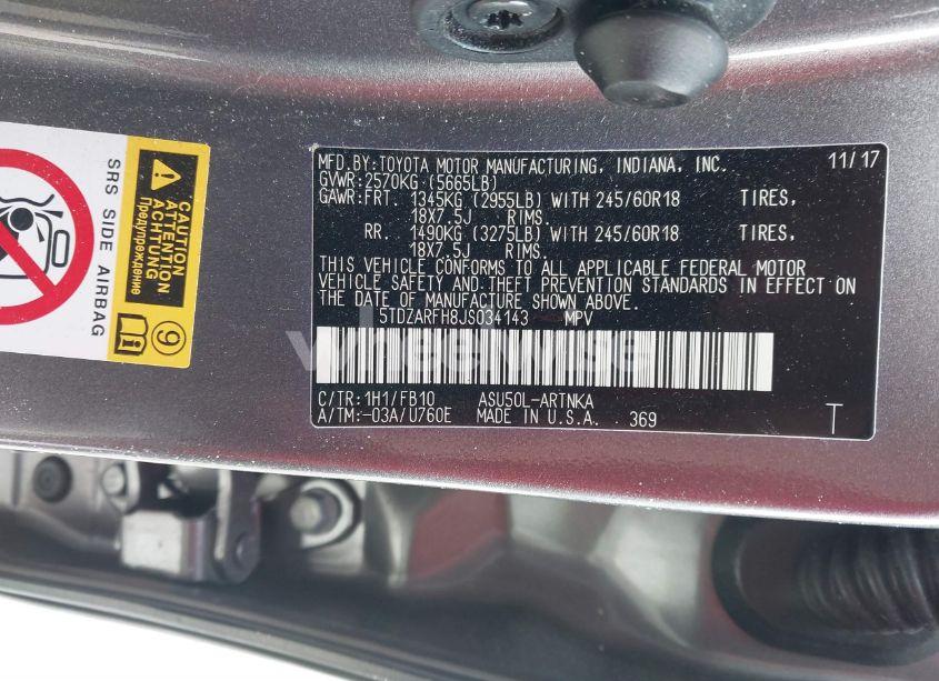 Photo 9 of 2018 Toyota Highlander LE (VIN 5TDZARFH8JS034143)