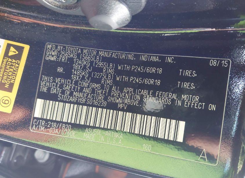 Photo 9 of 2015 Toyota Highlander LE (VIN 5TDZARFH9FS016239)