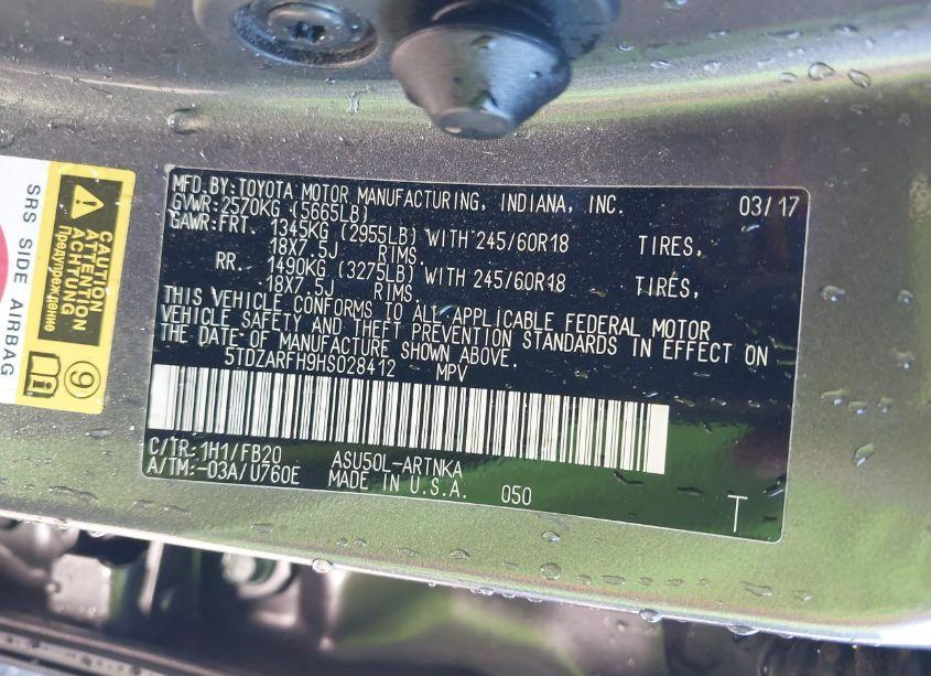 Photo 9 of 2017 Toyota Highlander LE (VIN 5TDZARFH9HS028412)