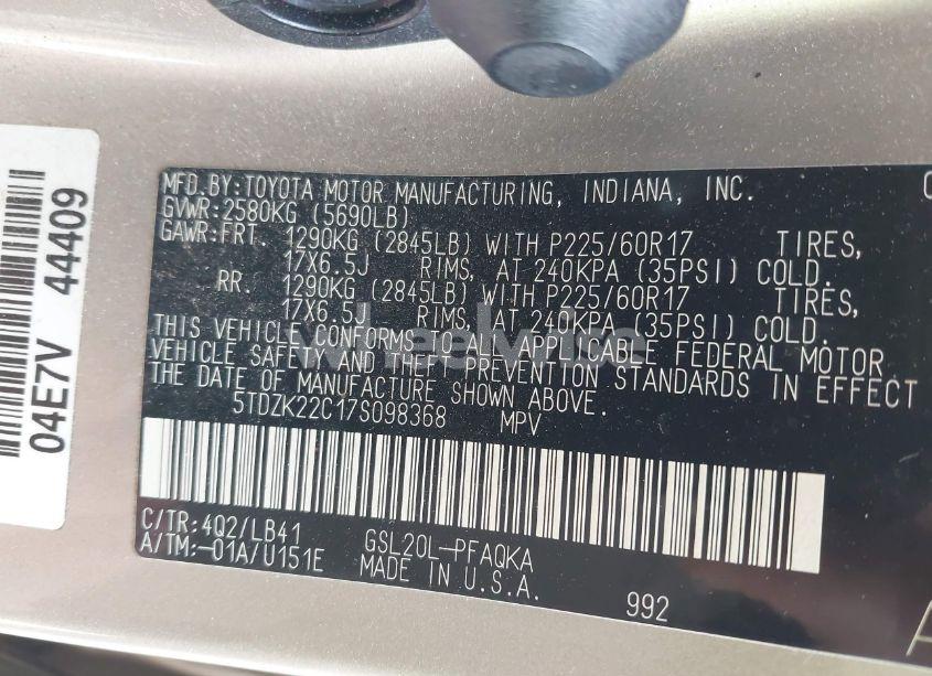 Photo 9 of 2007 Toyota Sienna XLE LIMITED (VIN 5TDZK22C17S098368)