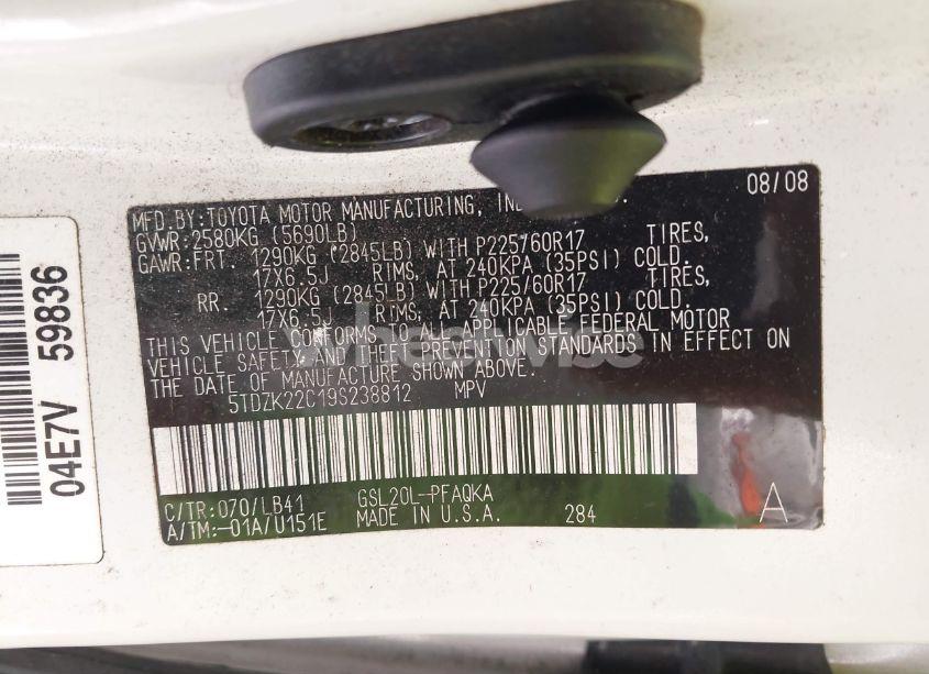 Photo 9 of 2009 Toyota Sienna XLE (VIN 5TDZK22C19S238812)