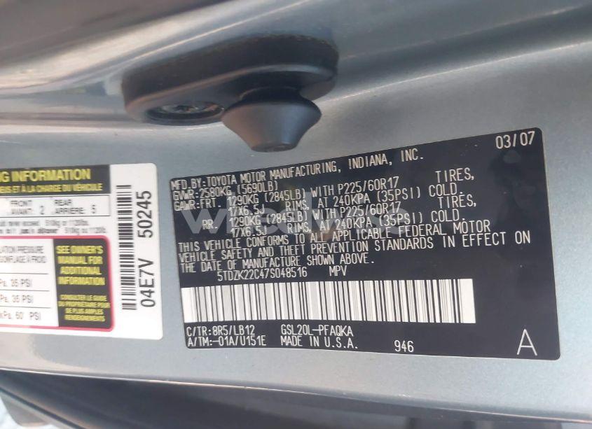 Photo 9 of 2007 Toyota Sienna XLE/XLE LIMITED (VIN 5TDZK22C47S048516)