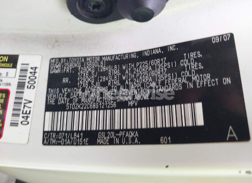 Photo 9 of 2008 Toyota Sienna LIMITED/XLE (VIN 5TDZK22C68S121256)