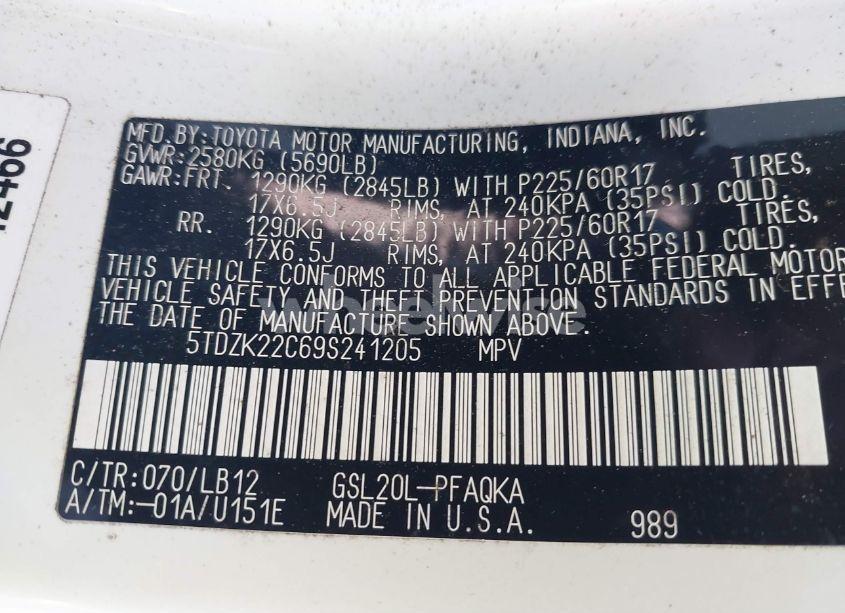 Photo 9 of 2009 Toyota Sienna LIMITED (VIN 5TDZK22C69S241205)