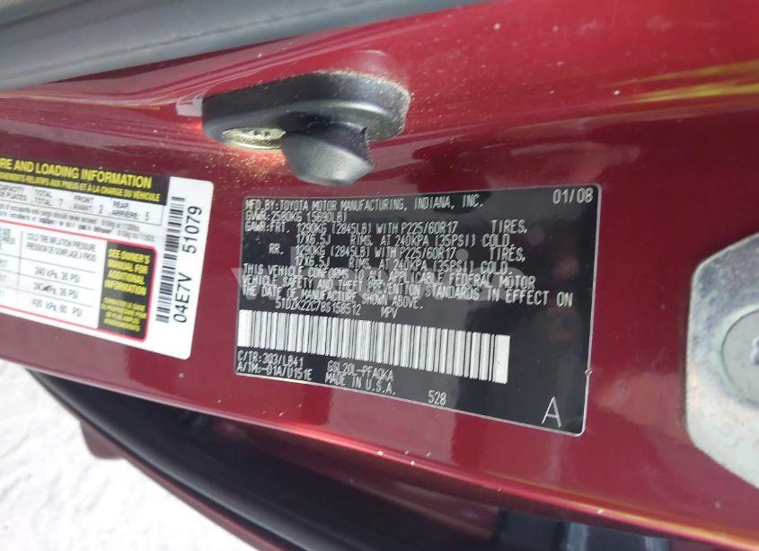 Photo 9 of 2008 Toyota Sienna XLE (VIN 5TDZK22C78S158512)