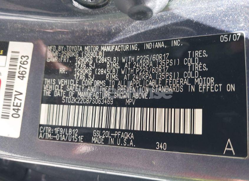 Photo 9 of 2007 Toyota Sienna XLE/XLE LIMITED (VIN 5TDZK22C87S063469)