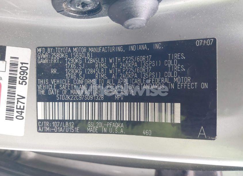 Photo 9 of 2007 Toyota Sienna XLE LIMITED (VIN 5TDZK22C97S091328)