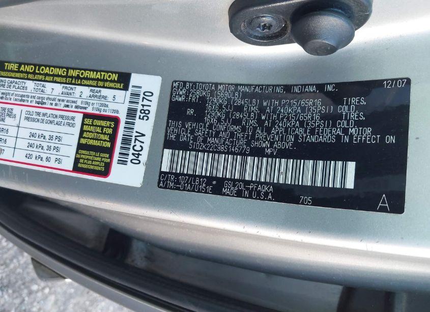 Photo 9 of 2008 Toyota Sienna XLE (VIN 5TDZK22C98S146779)