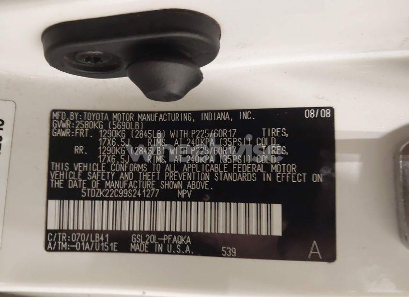 Photo 9 of 2009 Toyota Sienna LIMITED (VIN 5TDZK22C99S241277)