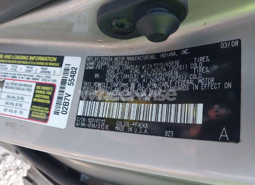 Photo 9 of 2008 Toyota Sienna (VIN 5TDZK23C08S180186)