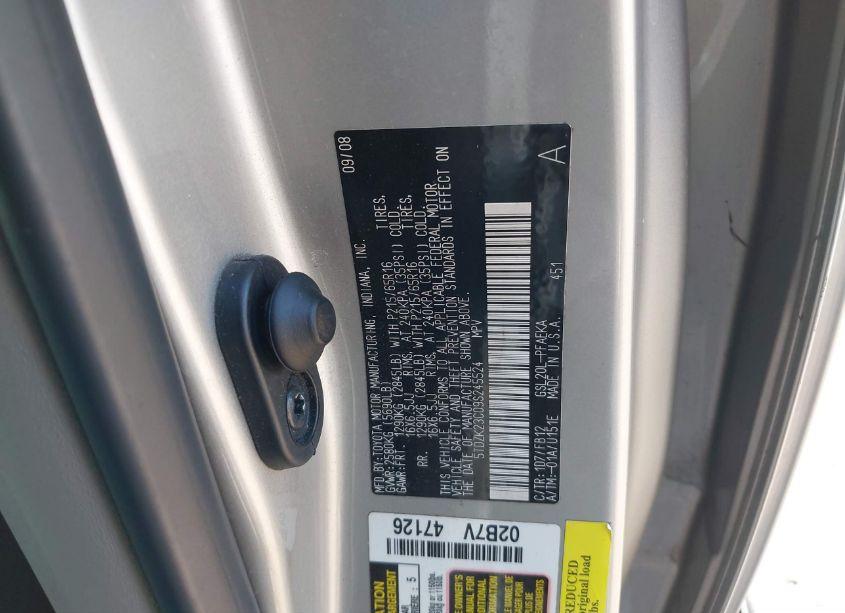 Photo 9 of 2009 Toyota Sienna CE (VIN 5TDZK23C09S245524)