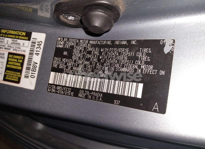 Photo 9 of 2007 Toyota Sienna LE (VIN 5TDZK23C17S021935)