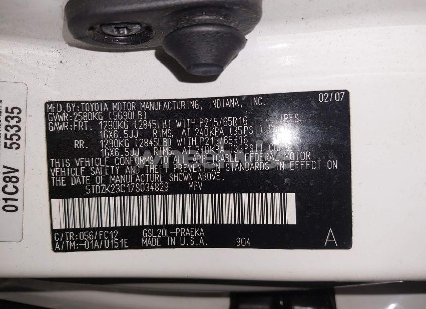 Photo 9 of 2007 Toyota Sienna LE (VIN 5TDZK23C17S034829)