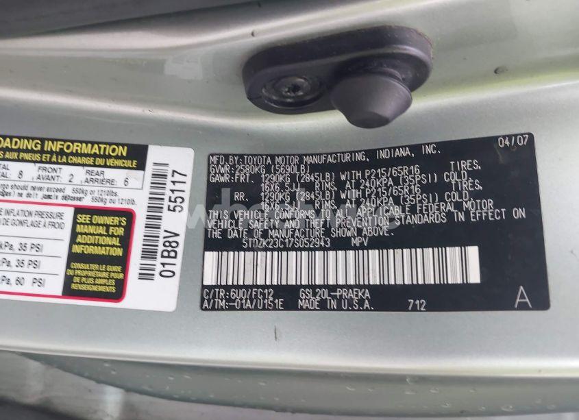 Photo 9 of 2007 Toyota Sienna LE (VIN 5TDZK23C17S052943)