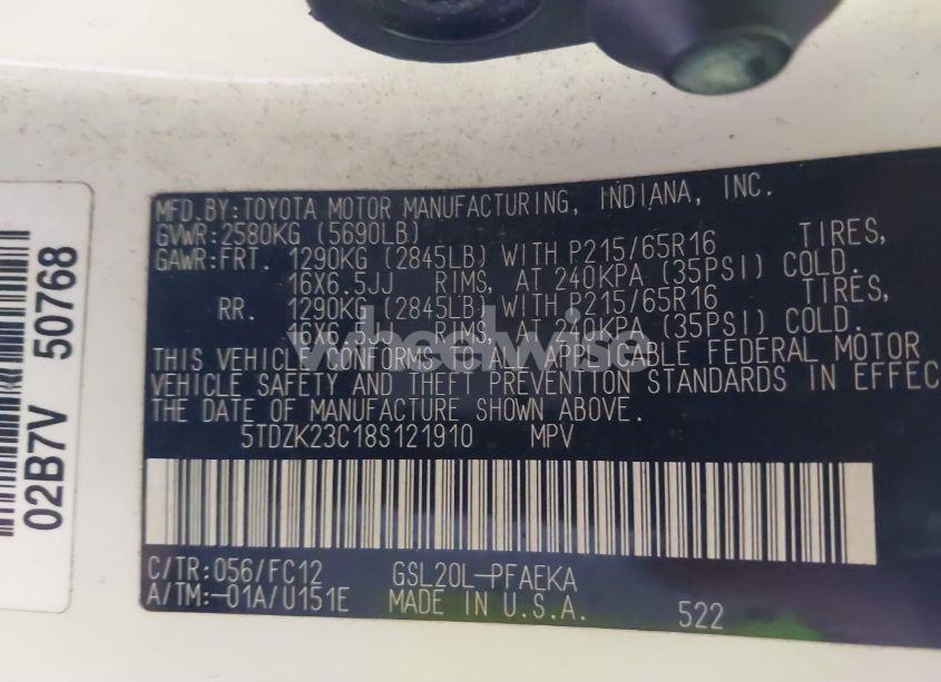 Photo 9 of 2008 Toyota Sienna LE (VIN 5TDZK23C18S121910)