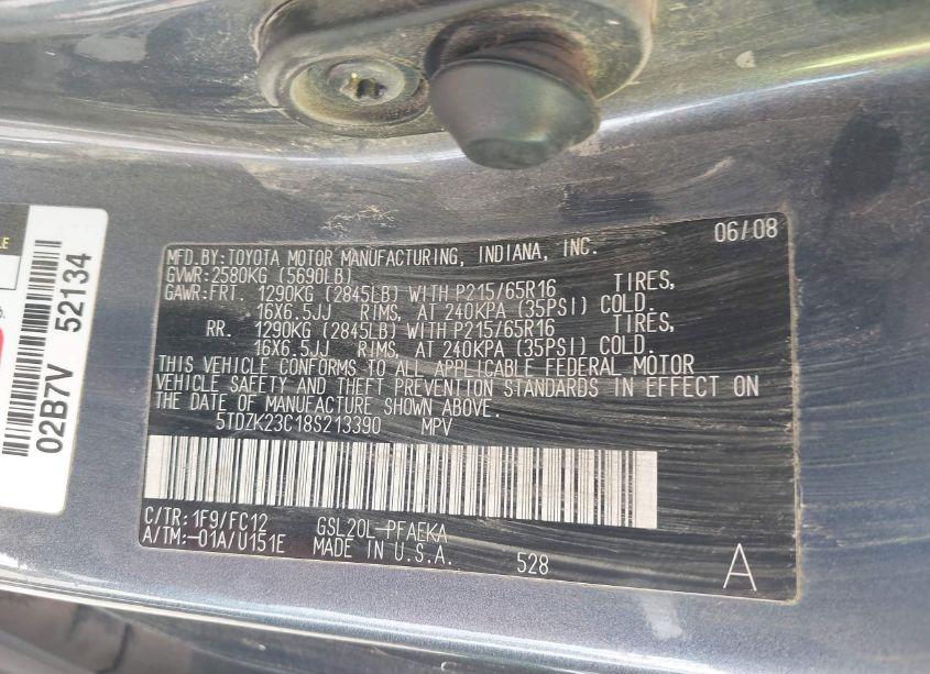 Photo 9 of 2008 Toyota Sienna LE (VIN 5TDZK23C18S213390)