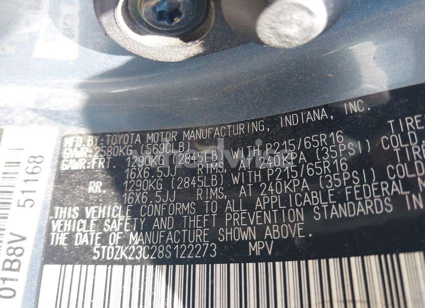 Photo 9 of 2008 Toyota Sienna LE (VIN 5TDZK23C28S122273)