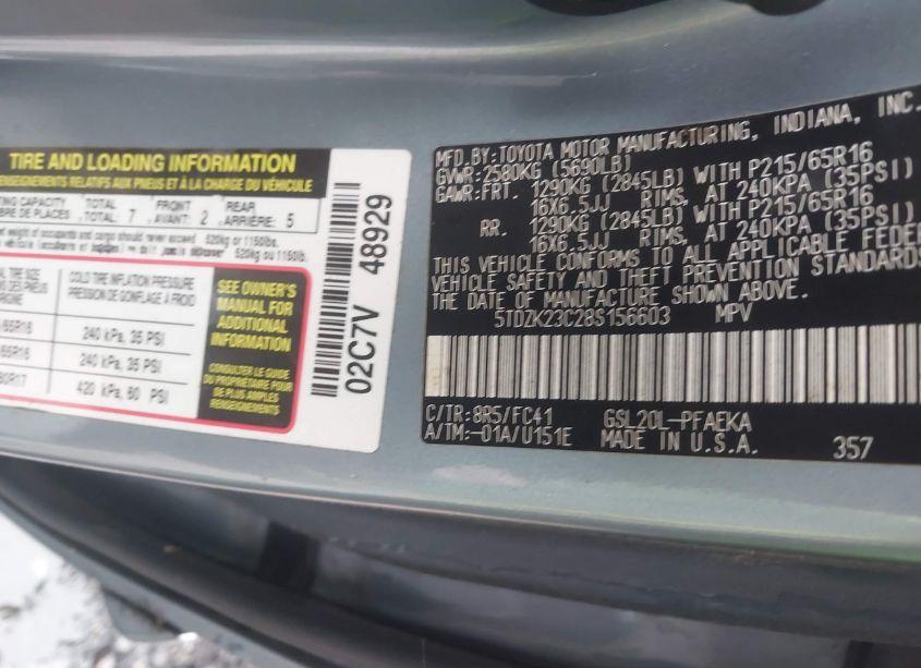 Photo 9 of 2008 Toyota Sienna LE (VIN 5TDZK23C28S156603)