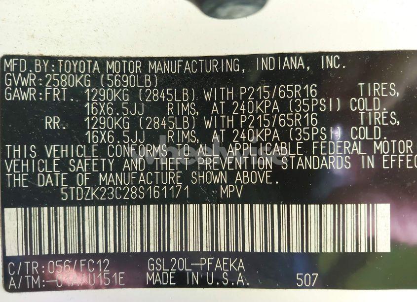 Photo 9 of 2008 Toyota Sienna CE/LE (VIN 5TDZK23C28S161171)