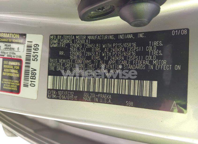 Photo 9 of 2008 Toyota Sienna LE (VIN 5TDZK23C28S162143)