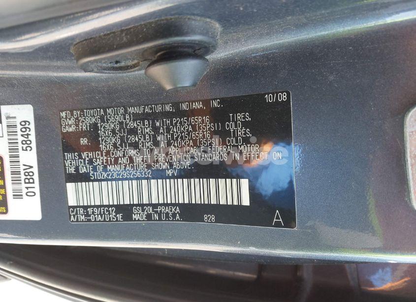 Photo 9 of 2009 Toyota Sienna LE (VIN 5TDZK23C29S256332)