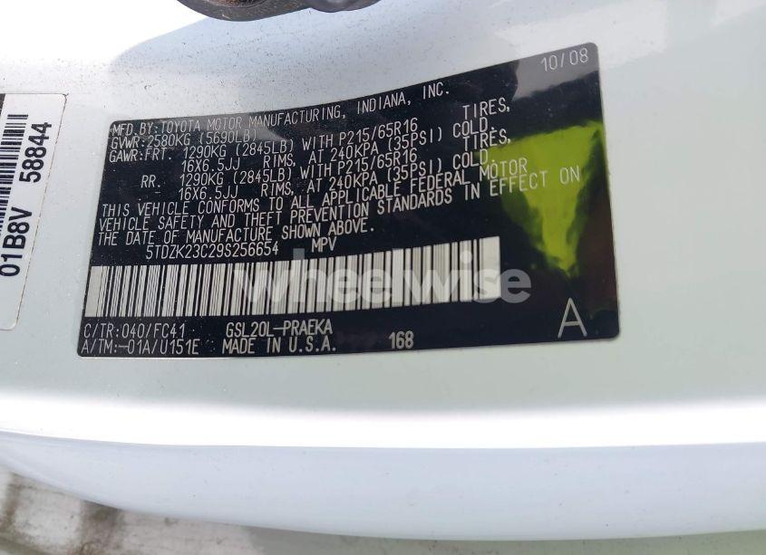 Photo 9 of 2009 Toyota Sienna LE (VIN 5TDZK23C29S256654)