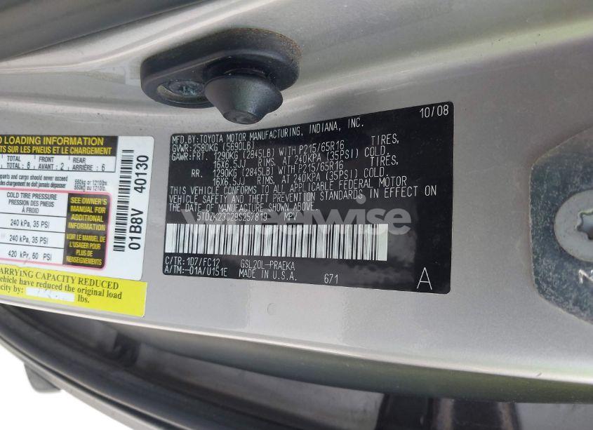 Photo 9 of 2009 Toyota Sienna LE (VIN 5TDZK23C29S257819)