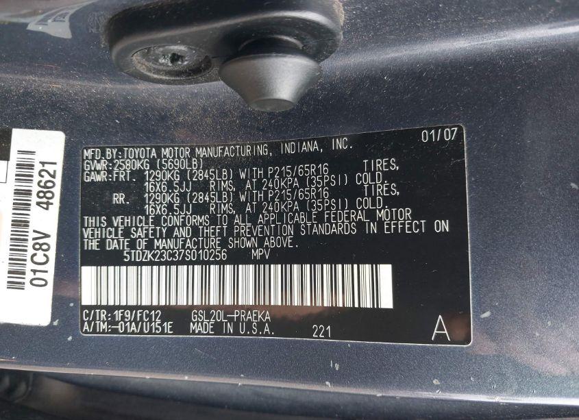 Photo 9 of 2007 Toyota Sienna LE (VIN 5TDZK23C37S010256)