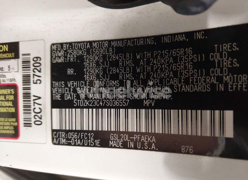 Photo 9 of 2007 Toyota Sienna LE (VIN 5TDZK23C47S036557)