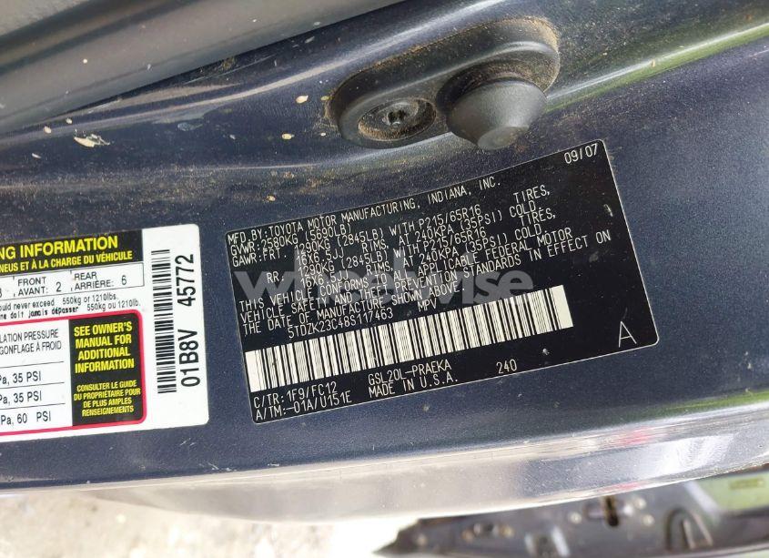 Photo 9 of 2008 Toyota Sienna LE (VIN 5TDZK23C48S117463)