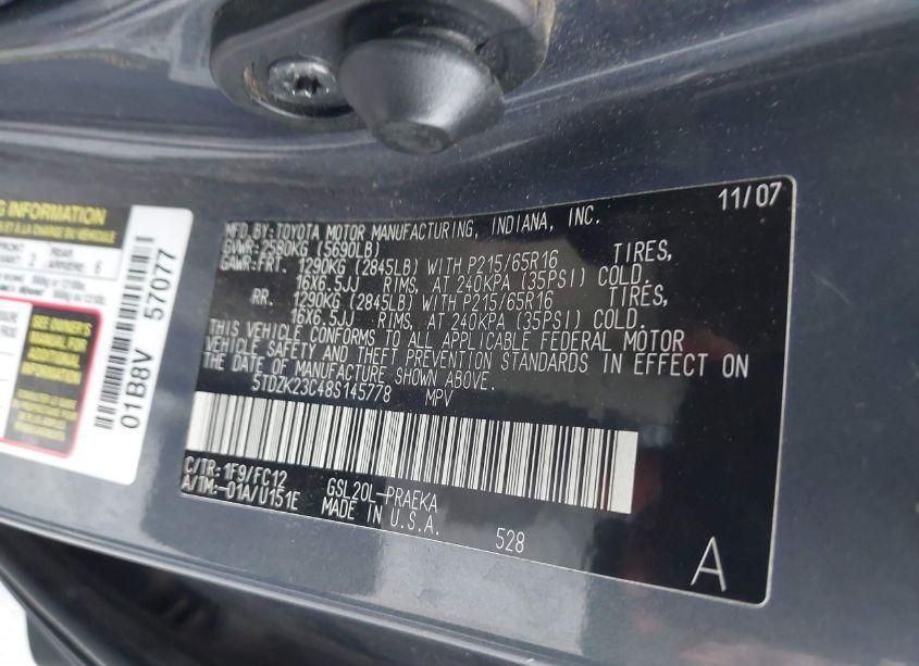 Photo 9 of 2008 Toyota Sienna LE (VIN 5TDZK23C48S145778)