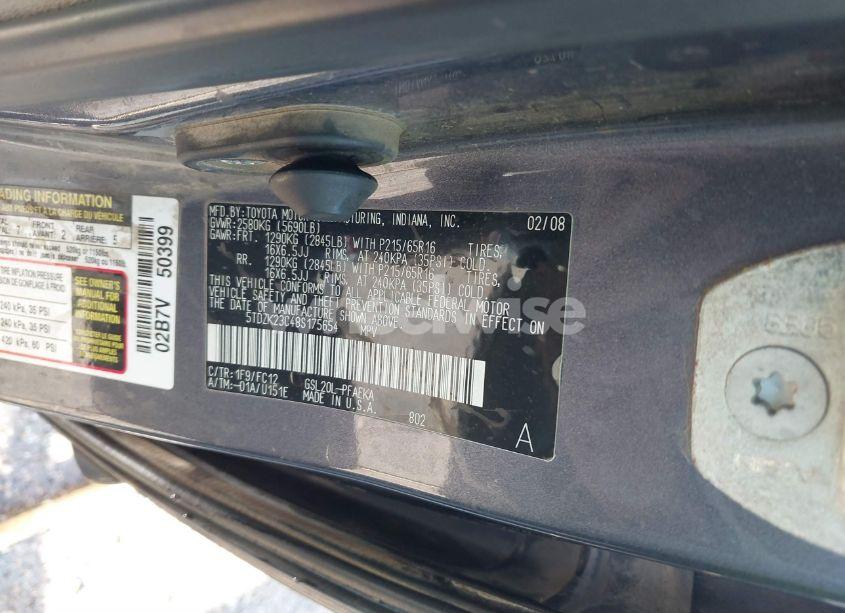 Photo 9 of 2008 Toyota Sienna LE (VIN 5TDZK23C48S175654)