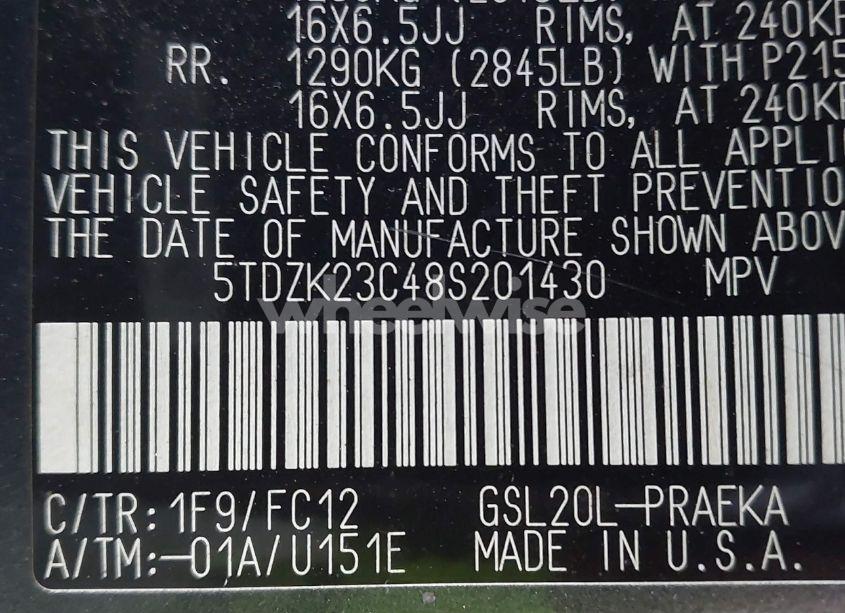 Photo 9 of 2008 Toyota Sienna LE (VIN 5TDZK23C48S201430)