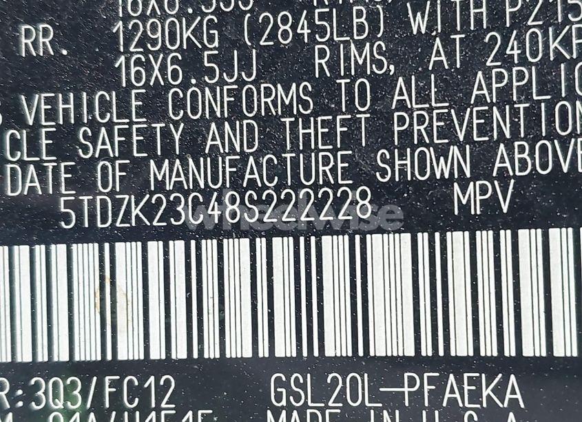 Photo 9 of 2008 Toyota Sienna LE (VIN 5TDZK23C48S222228)