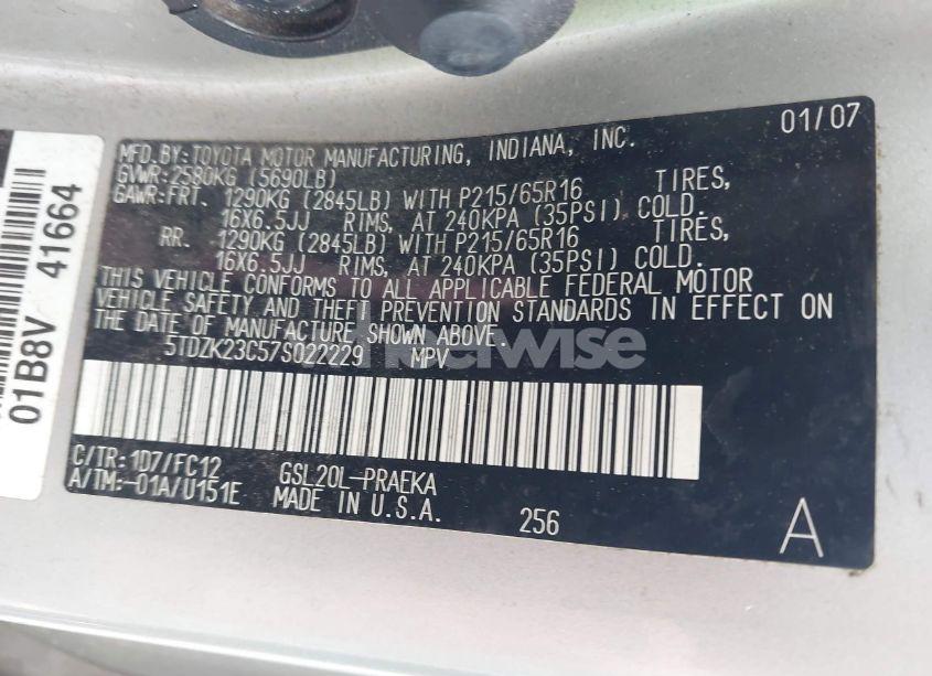 Photo 9 of 2007 Toyota Sienna LE (VIN 5TDZK23C57S022229)