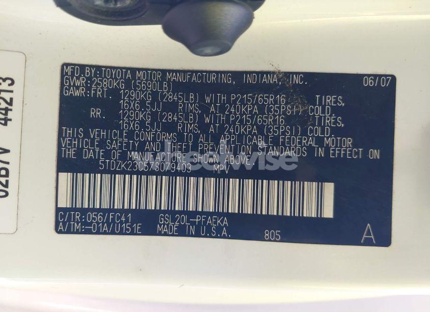 Photo 9 of 2007 Toyota Sienna LE (VIN 5TDZK23C57S079403)