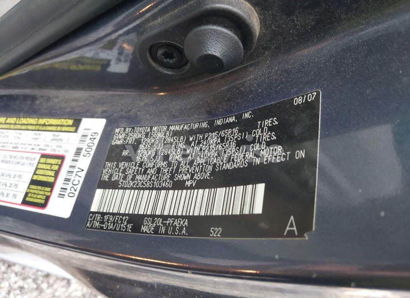 Photo 9 of 2008 Toyota Sienna LE (VIN 5TDZK23C58S103460)