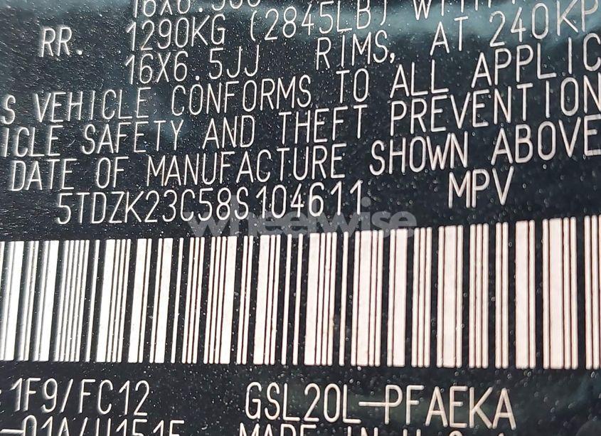 Photo 9 of 2008 Toyota Sienna LE (VIN 5TDZK23C58S104611)