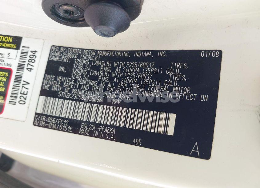 Photo 9 of 2008 Toyota Sienna LE (VIN 5TDZK23C58S155686)