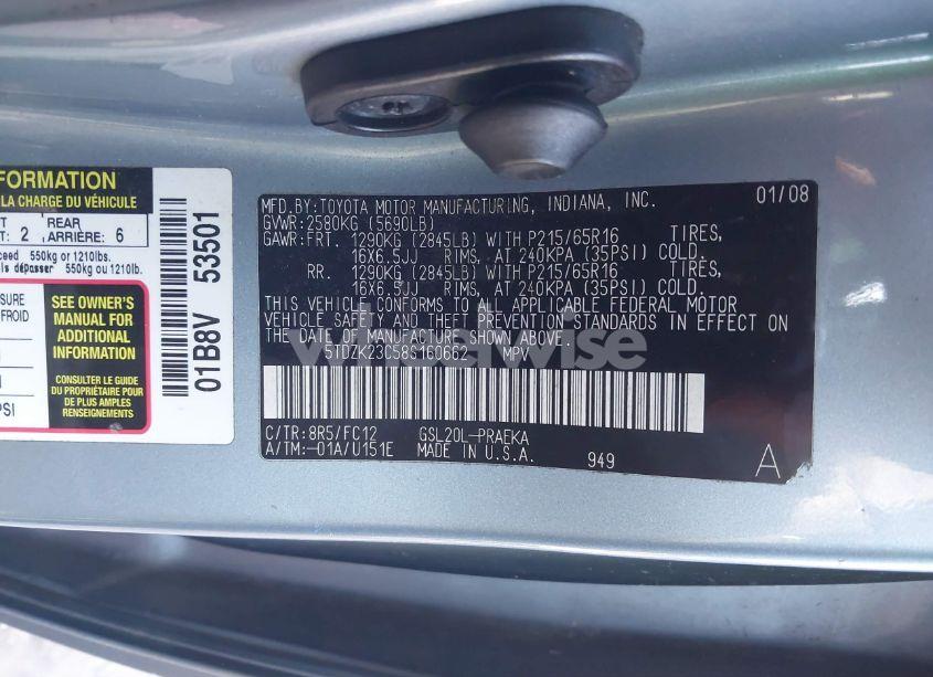 Photo 9 of 2008 Toyota Sienna LE (VIN 5TDZK23C58S160662)