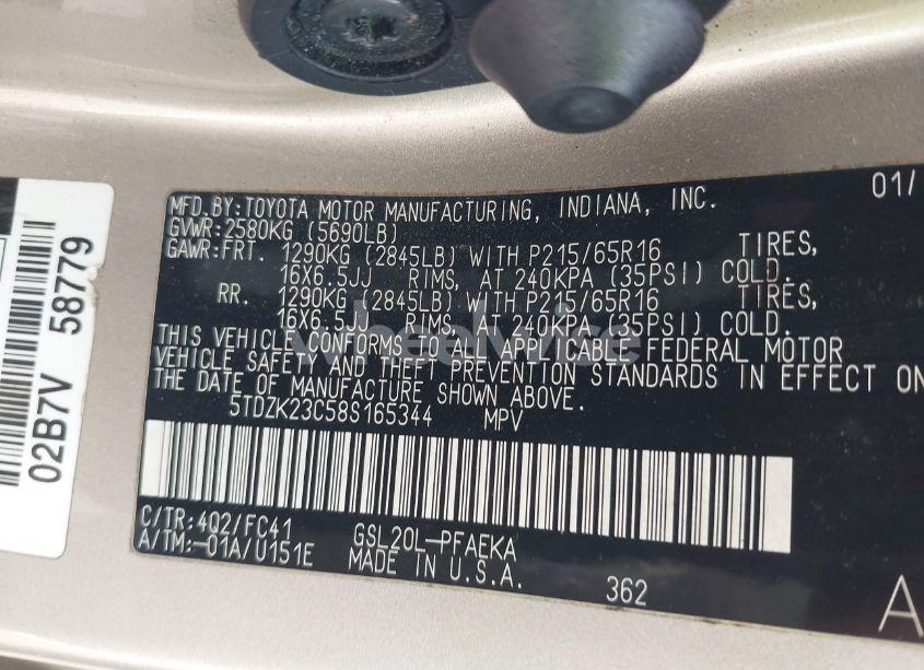 Photo 9 of 2008 Toyota Sienna LE (VIN 5TDZK23C58S165344)