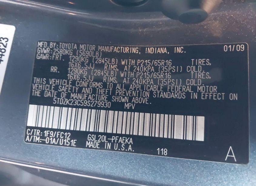 Photo 9 of 2009 Toyota Sienna LE (VIN 5TDZK23C59S279930)